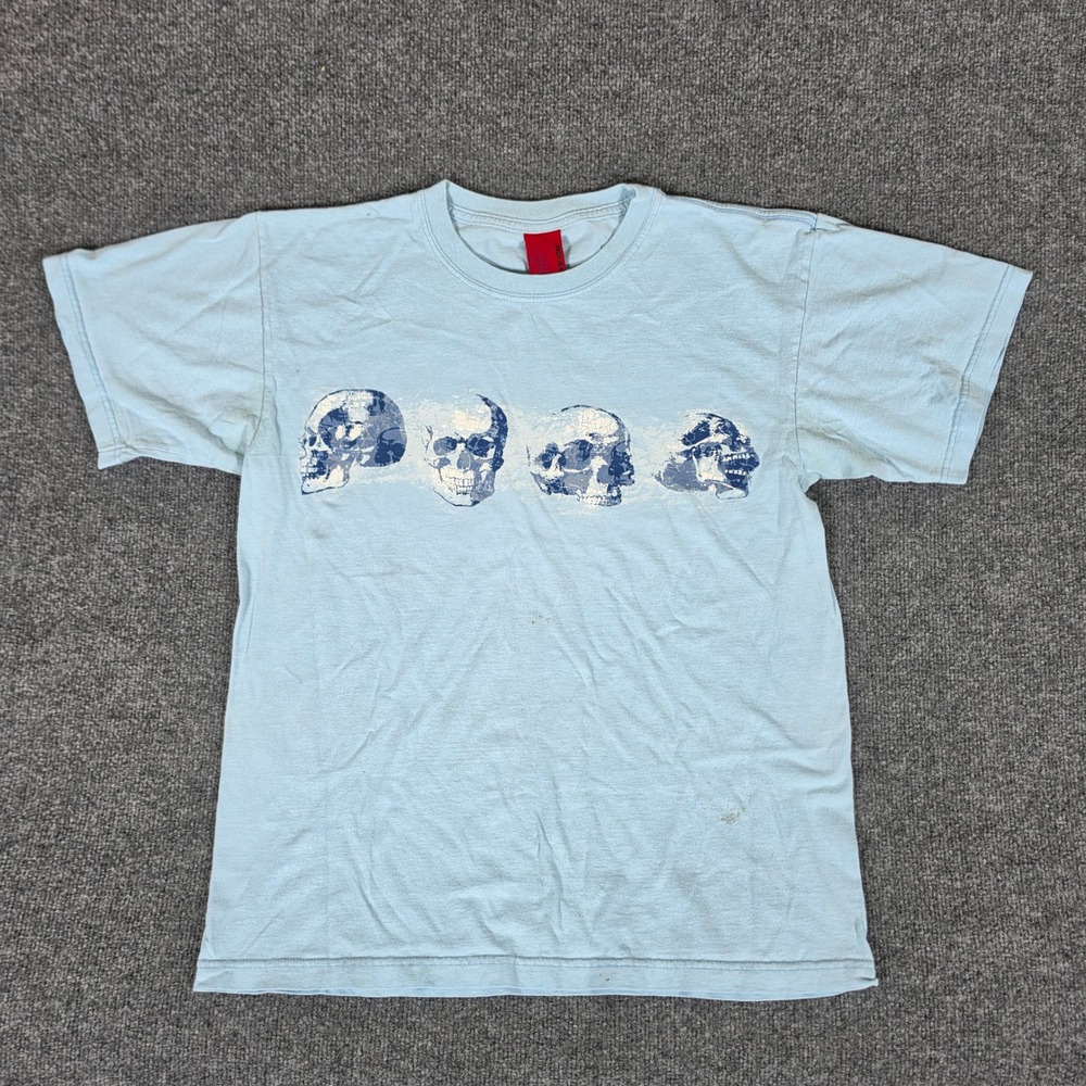 Rare Y2K JNCO Jeans Skull Graphic T-Shirt Mens Large Baby Blue Short Sleeve 90s